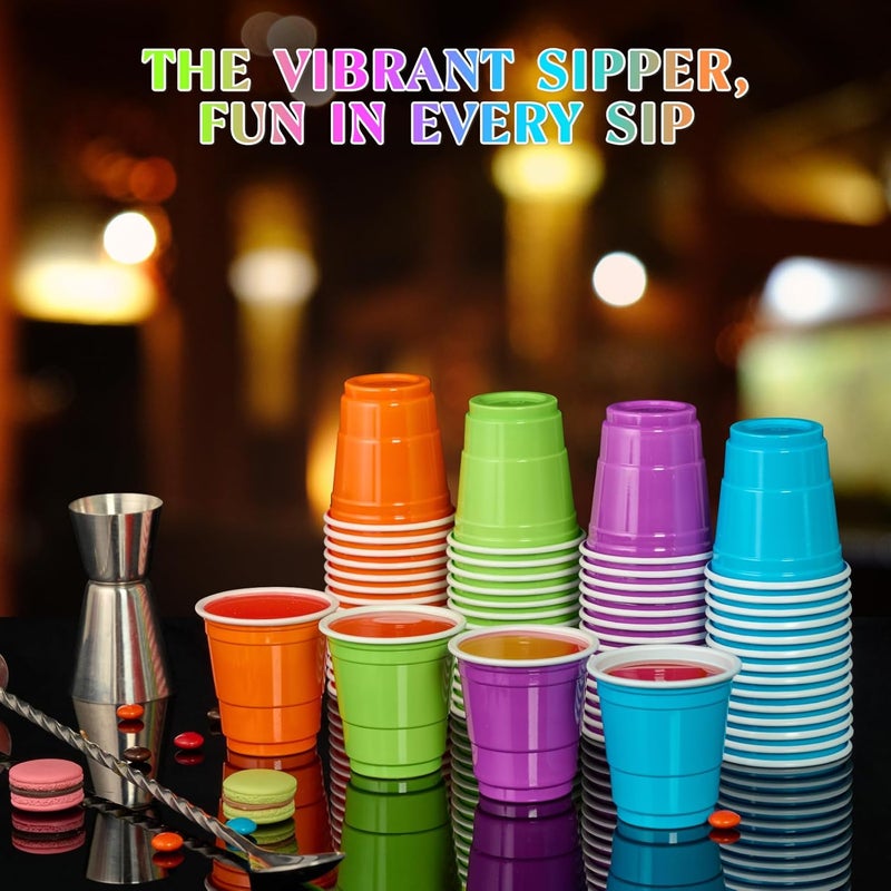 Lilymicky 300 Count 2 oz Plastic Shot Glasses, Mini Disposable Shot Cups, 2 oz Assorted Color Shot Cups for Parties, Shooting Games - Image 2